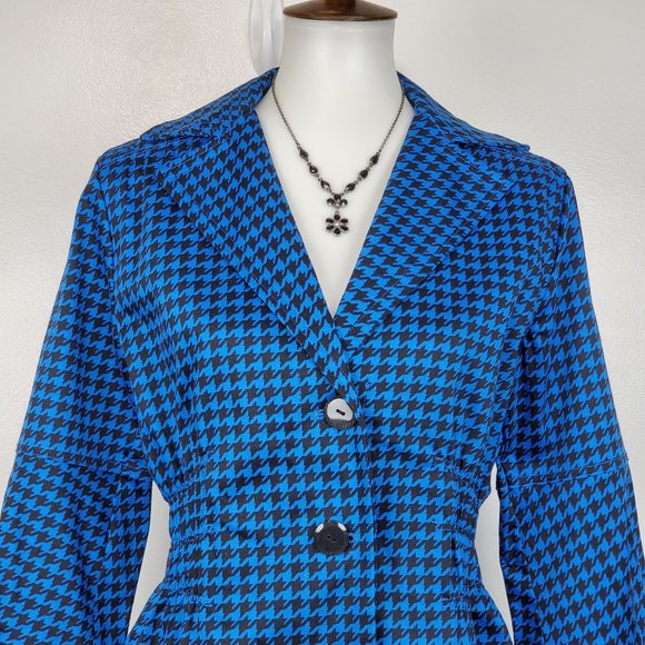 Joan Rivers Blue Black Houndstooth Button Front Blazer With Shirring Detail S - Picture 2 of 14